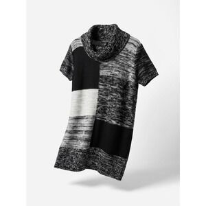 New Directions Women XL Cowl Neck Short Sleeve Patchwork Sweater Dress